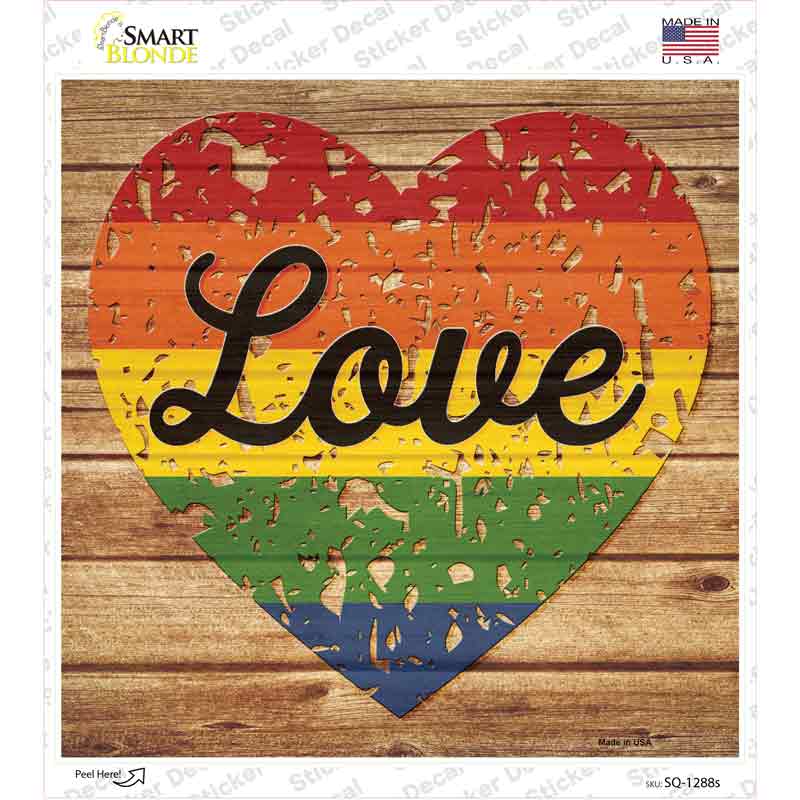 Love Distressed Rainbow Novelty Square Sticker Decal