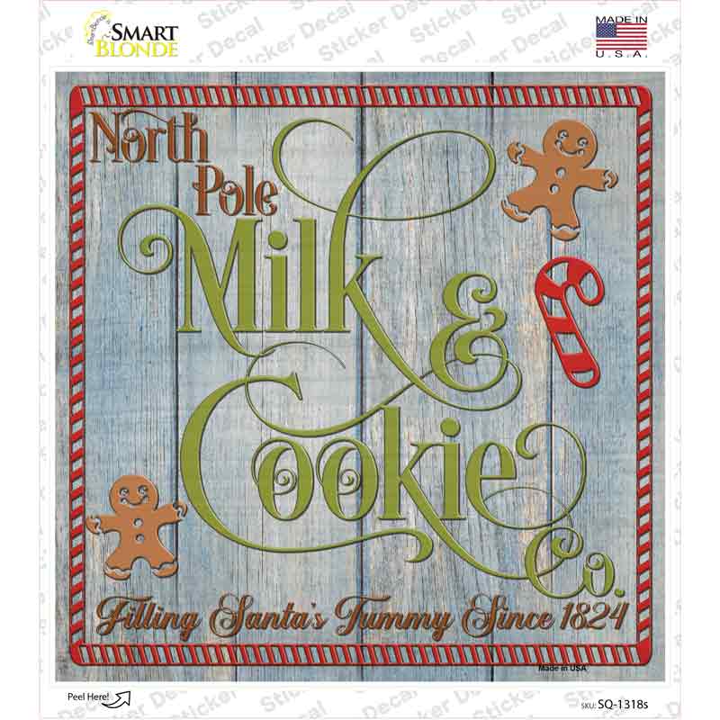 North Pole Milk and Cookie Co Novelty Square Sticker Decal