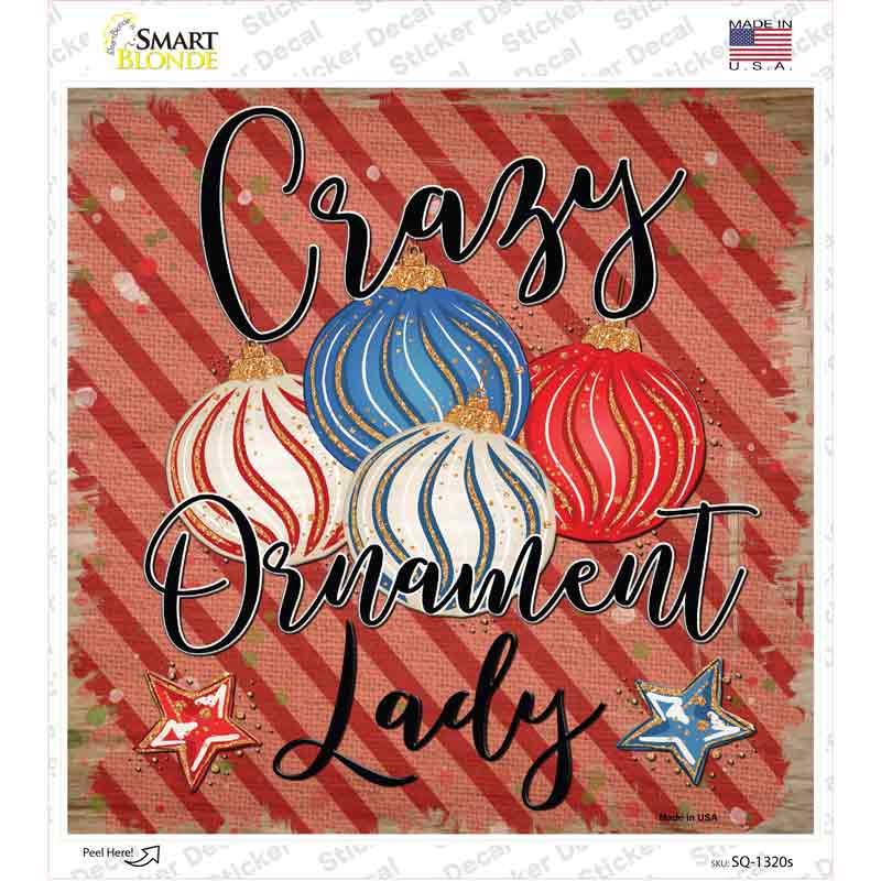 Crazy Ornament Lady Novelty Square Sticker Decal