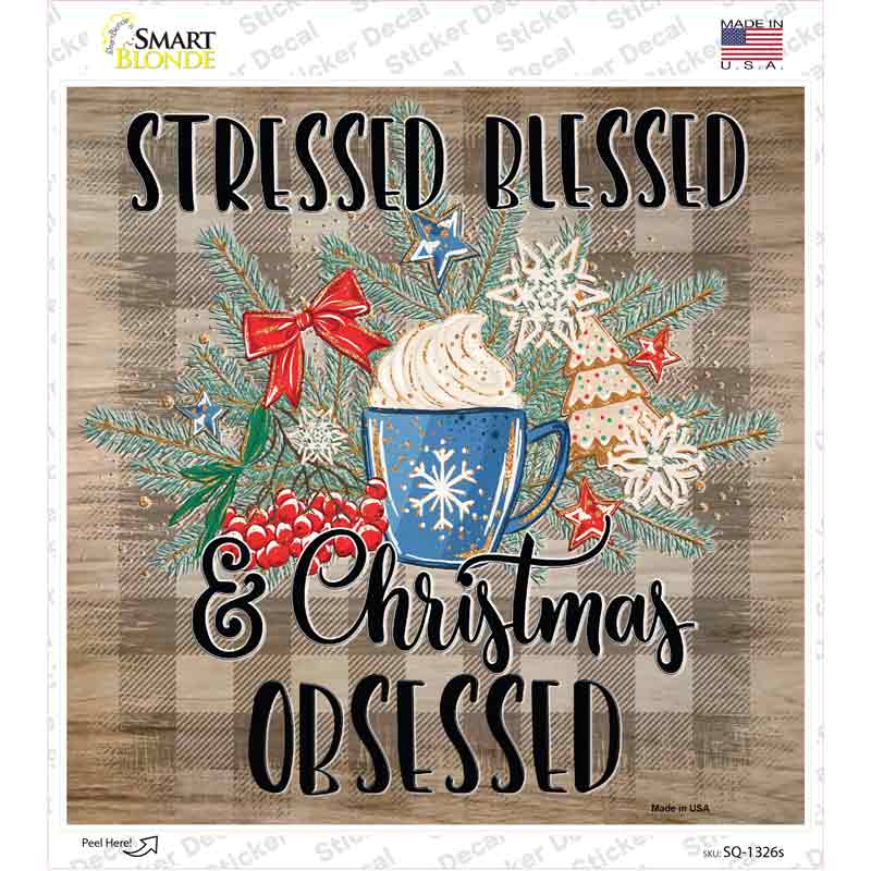 Christmas Obsessed Novelty Square Sticker Decal