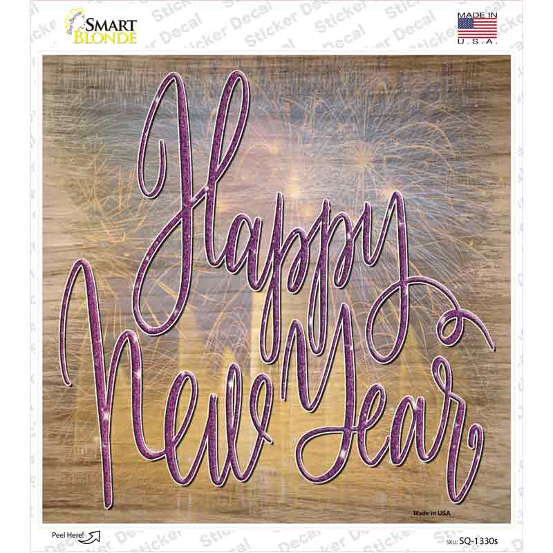 Happy New Year Fireworks Novelty Square Sticker Decal