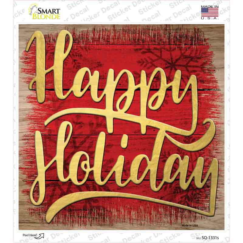 Happy Holiday Red Novelty Square Sticker Decal