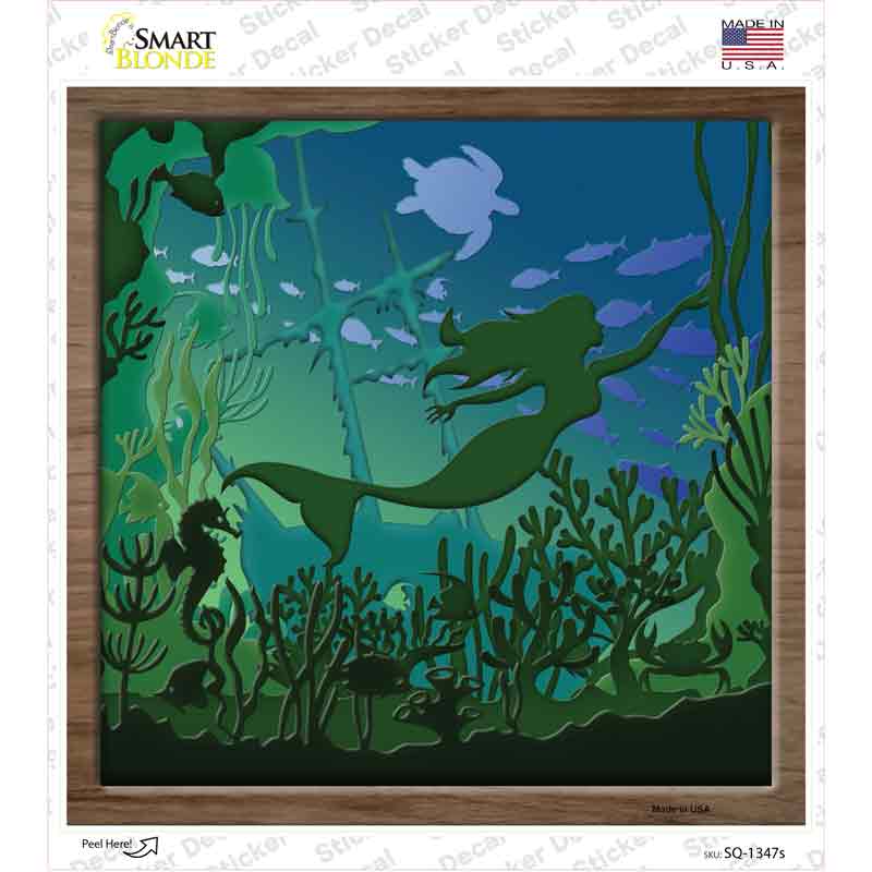 Mermaid Shadow Box Novelty Square Sticker Decal
