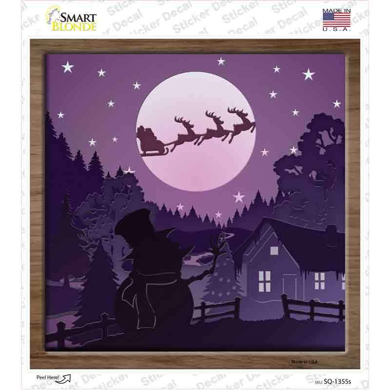 Santa Over Snowman Shadow Box Novelty Square Sticker Decal