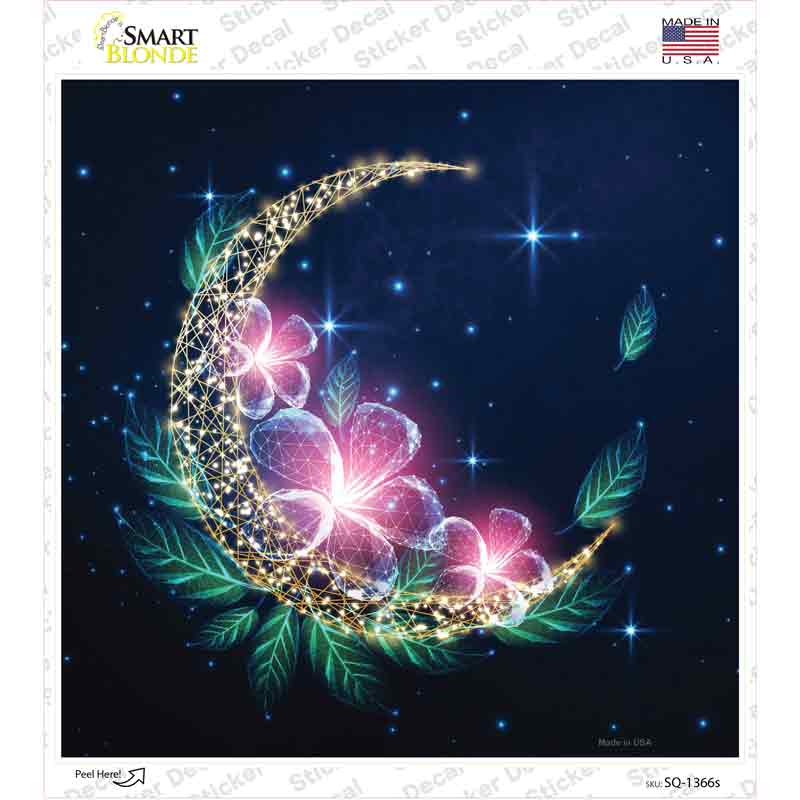 Moon and Flowers Novelty Square Sticker Decal