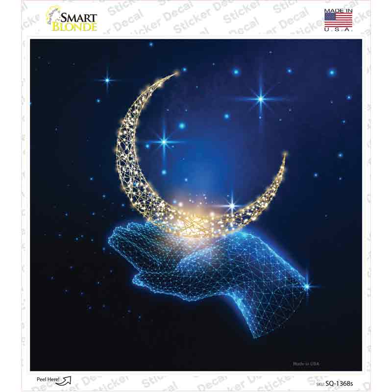 Moon In Hand Novelty Square Sticker Decal