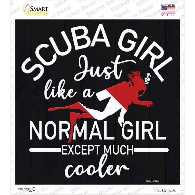 Scuba Girl Novelty Square Sticker Decal
