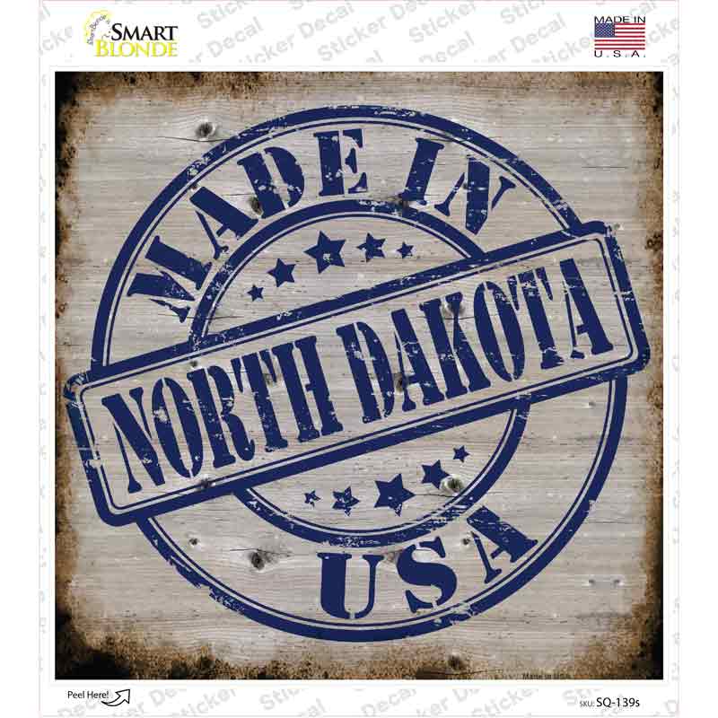 North Dakota Stamp On Wood Novelty Square Sticker Decal