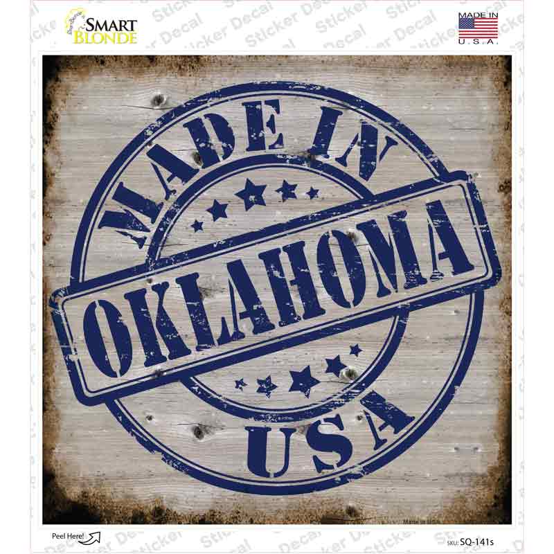Oklahoma Stamp On Wood Novelty Square Sticker Decal
