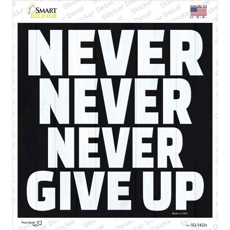 Never Never Never Give Up Novelty Square Sticker Decal