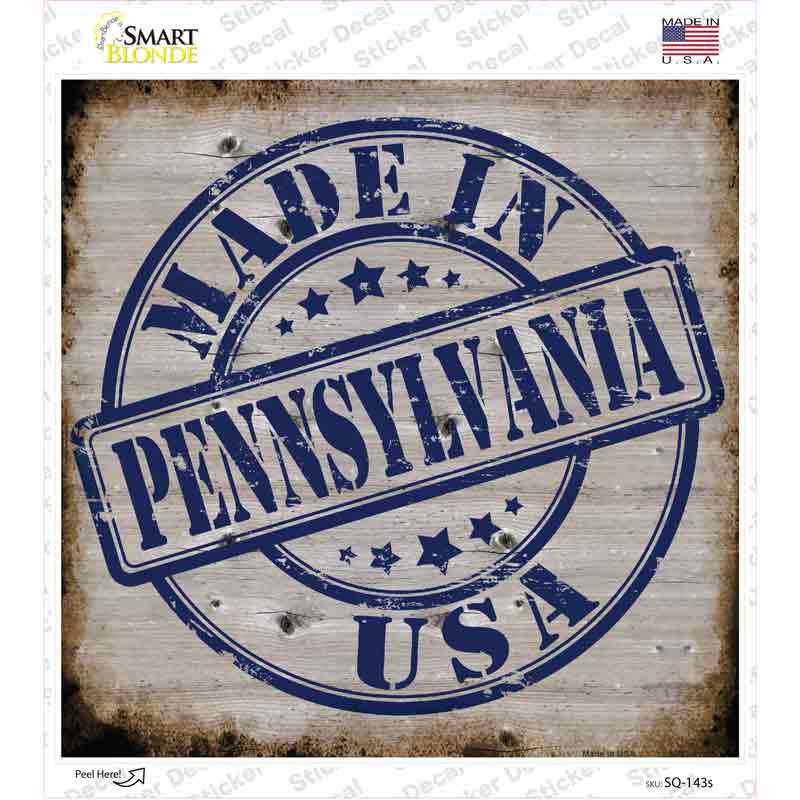 Pennsylvania Stamp On Wood Novelty Square Sticker Decal