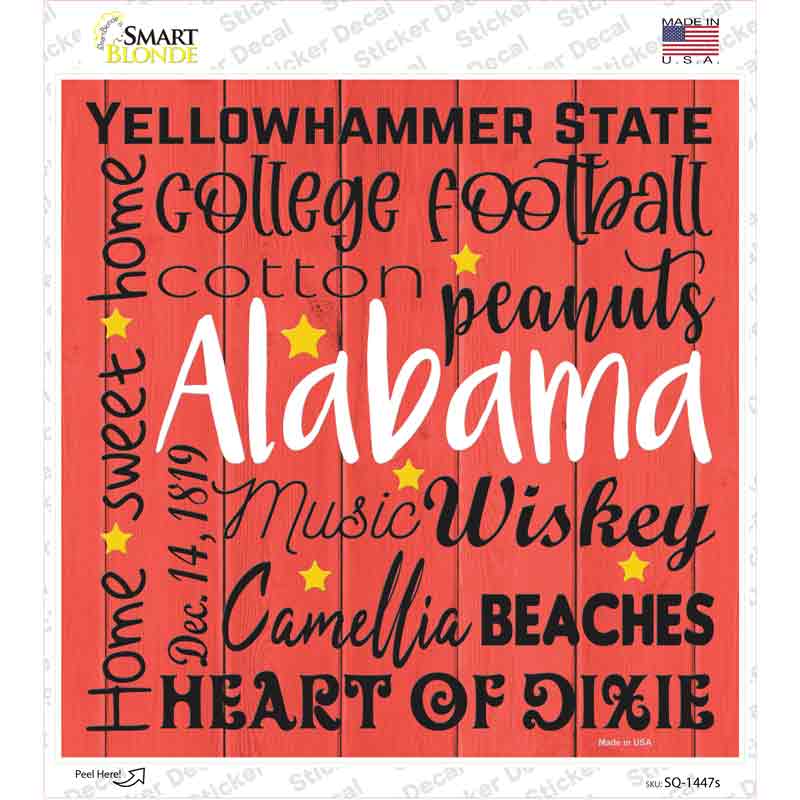 Alabama Motto Novelty Square Sticker Decal