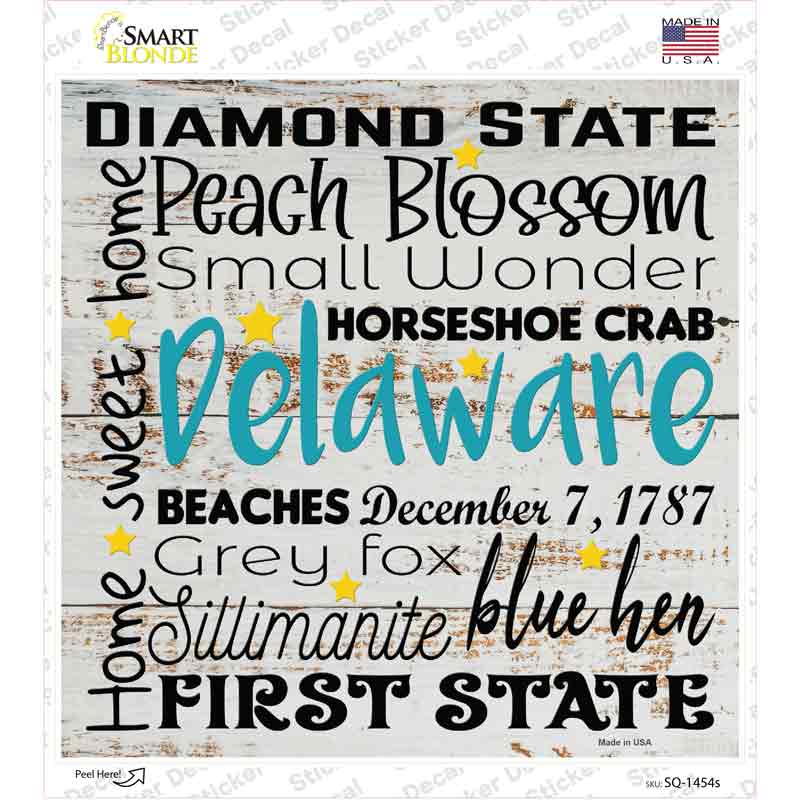 Delaware Motto Novelty Square Sticker Decal