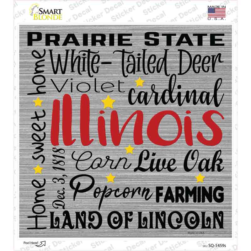 Illinois Motto Novelty Square Sticker Decal
