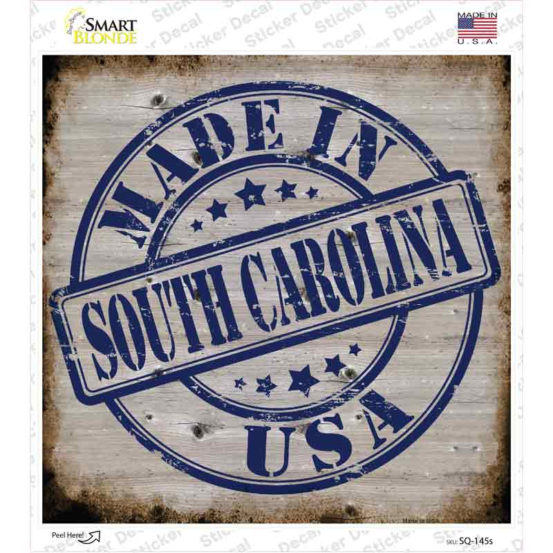 South Carolina Stamp On Wood Novelty Square Sticker Decal