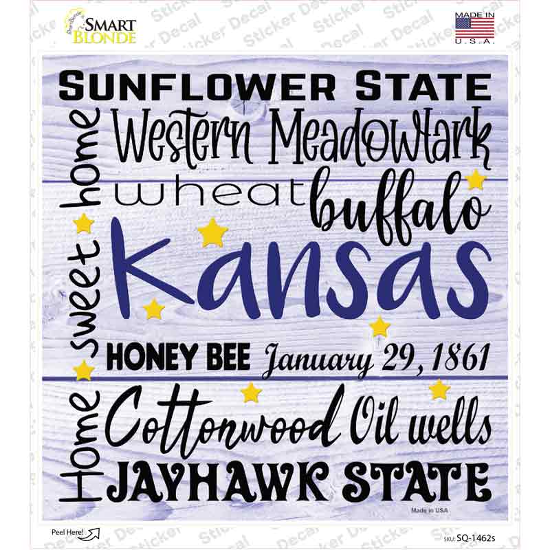 Kansas Motto Novelty Square Sticker Decal