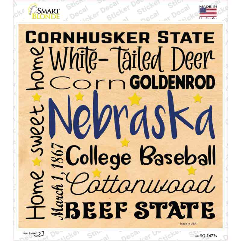 Nebraska Motto Novelty Square Sticker Decal