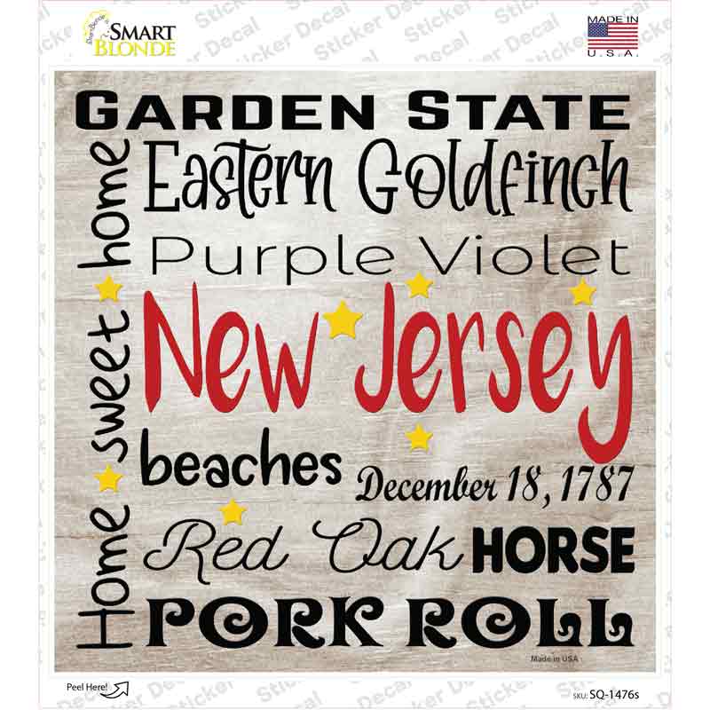 New Jersey Motto Novelty Square Sticker Decal