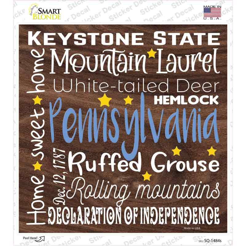 Pennsylvania Motto Novelty Square Sticker Decal
