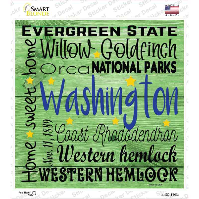 Washington Motto Novelty Square Sticker Decal