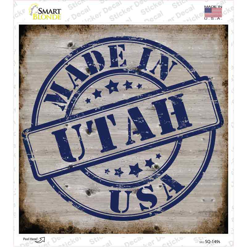 Utah Stamp On Wood Novelty Square Sticker Decal