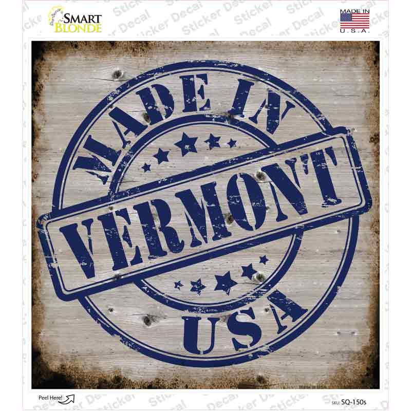 Vermont Stamp On Wood Novelty Square Sticker Decal