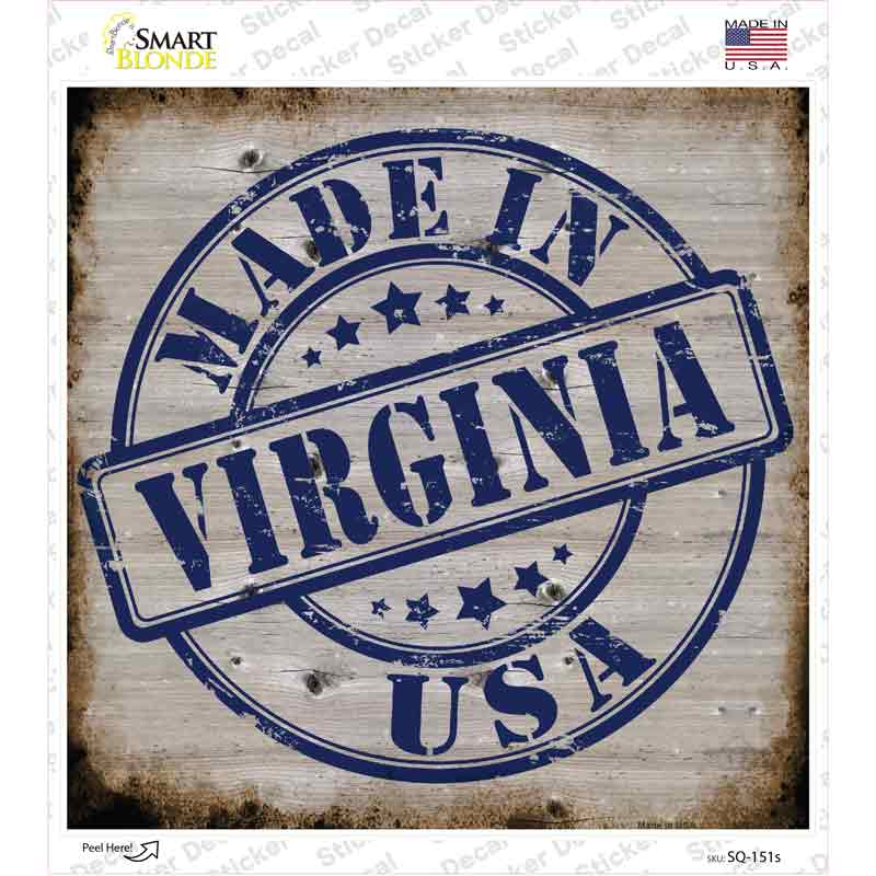 Virginia Stamp On Wood Novelty Square Sticker Decal