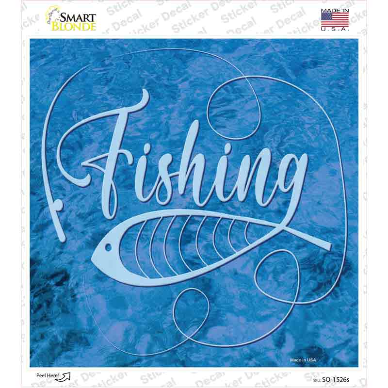 Fishing With Pole And Fish Novelty Square Sticker Decal