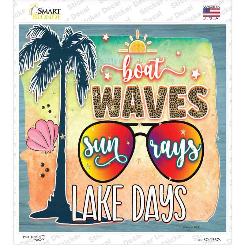 Boat Waves Sun Rays Novelty Square Sticker Decal