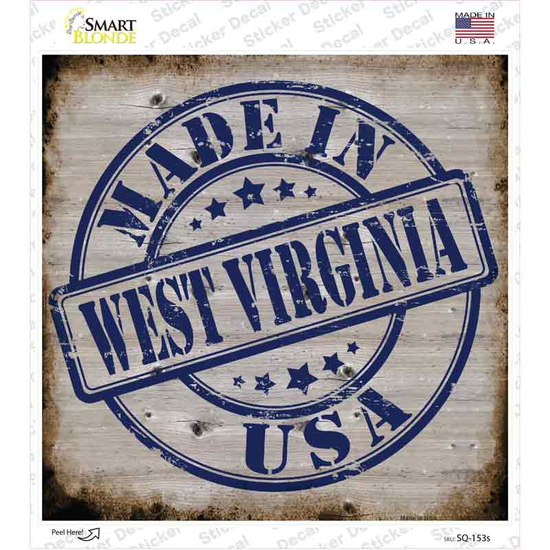 West Virginia Stamp On Wood Novelty Square Sticker Decal