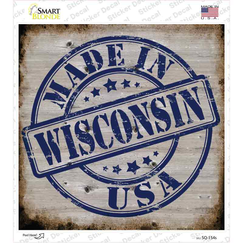 Wisconsin Stamp On Wood Novelty Square Sticker Decal