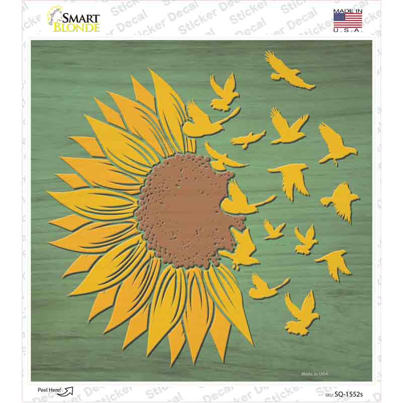 Sunflower Petals Turn To Birds Novelty Square Sticker Decal