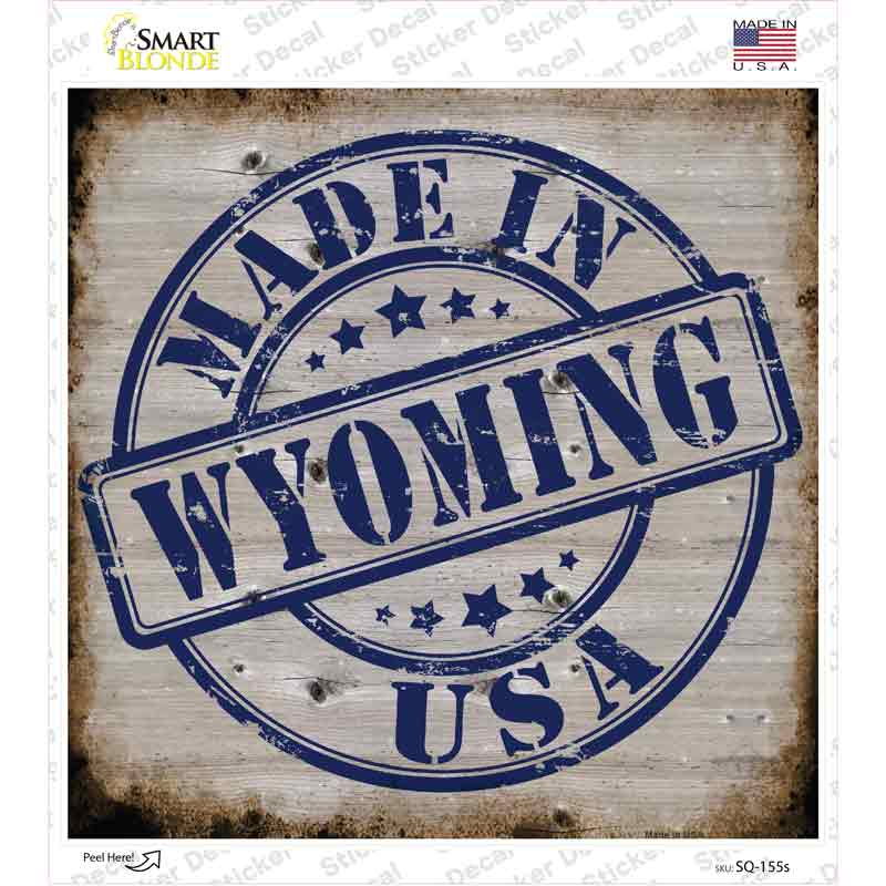 Wyoming Stamp On Wood Novelty Square Sticker Decal