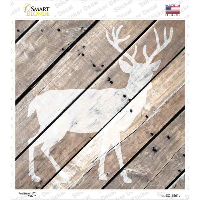 Deer Silhouette Wood Plank Novelty Square Sticker Decal