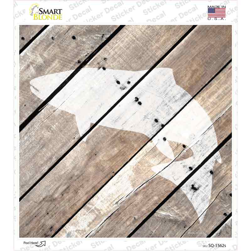 Fish Silhouette Wood Plank Novelty Square Sticker Decal