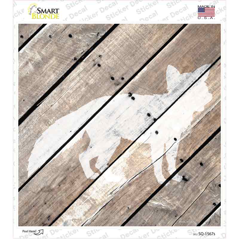 Fox Silhouette Wood Plank Novelty Square Sticker Decal
