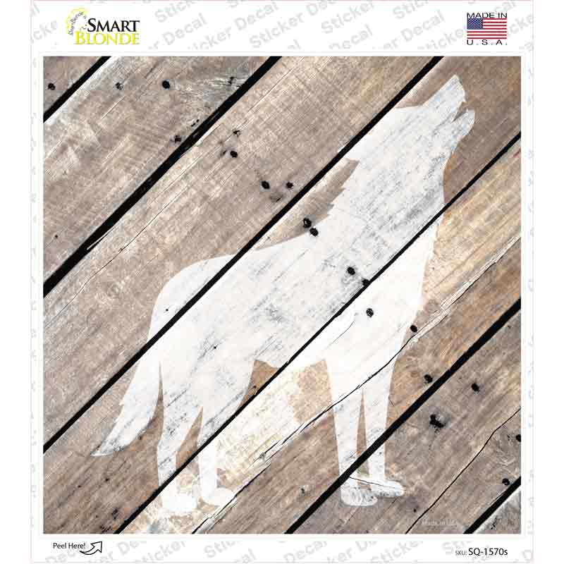 Wolf Silhouette Wood Plank Novelty Square Sticker Decal