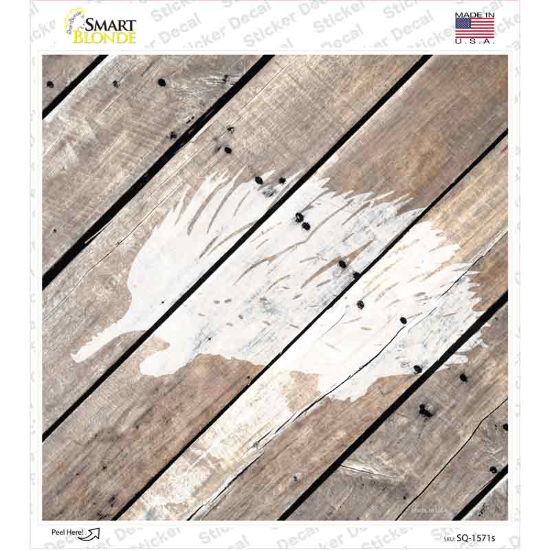 Porcupine Silhouette Wood Plank Novelty Square Sticker Decal