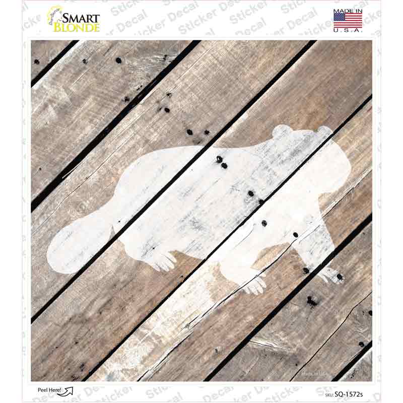 Beaver Silhouette Wood Plank Novelty Square Sticker Decal