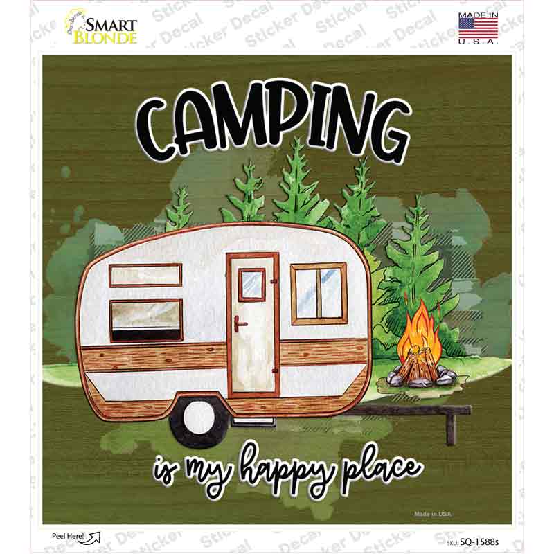Camping Is My Happy Place Novelty Square Sticker Decal