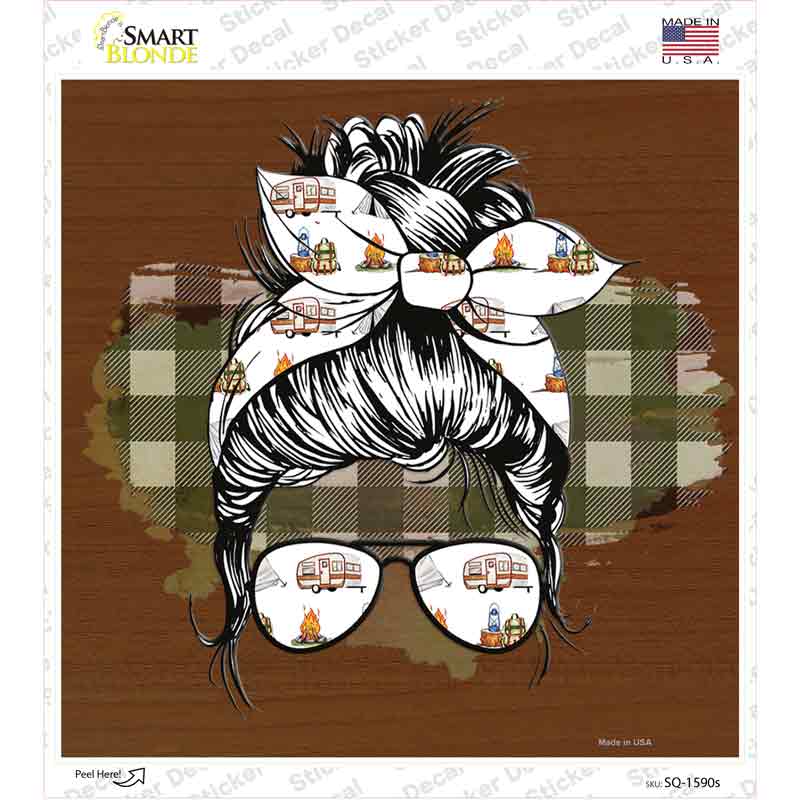 Aviator Bun Camper Print Novelty Square Sticker Decal