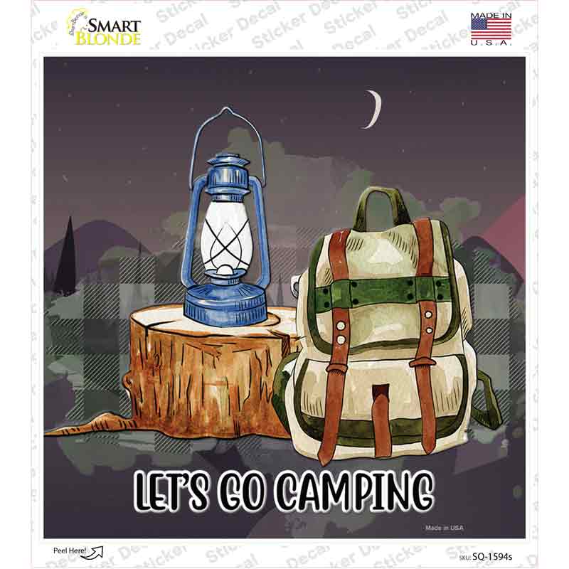 Lets Go Camping Novelty Square Sticker Decal