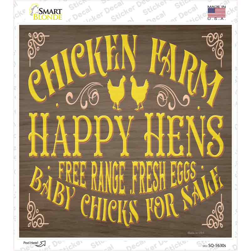 Chicken Farm Happy Hens Novelty Square Sticker Decal