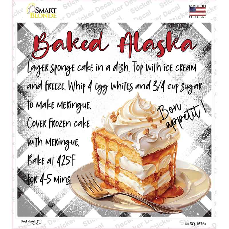 Baked Alaska Recipe Novelty Square Sticker Decal SQ-1676s