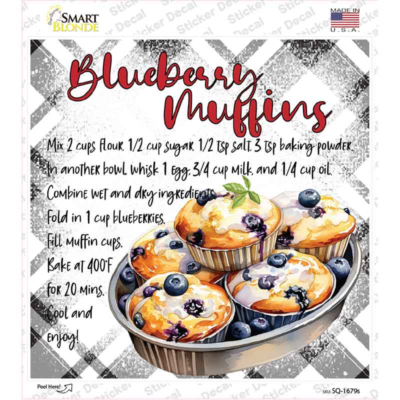 Blueberry Muffins Recipe Novelty Square Sticker Decal SQ-1679s