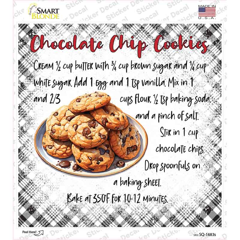 Chocolate Chip Cookies Recipe Novelty Square Sticker Decal SQ-1683s