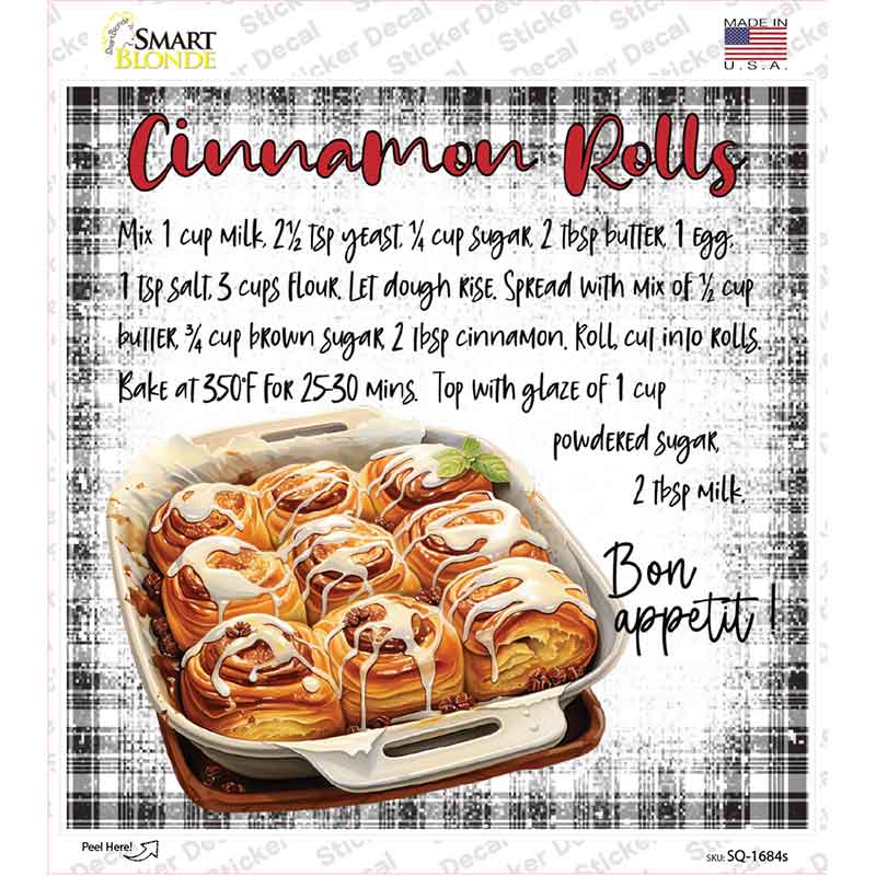 Cinnamon Rolls Recipe Novelty Square Sticker Decal SQ-1684s