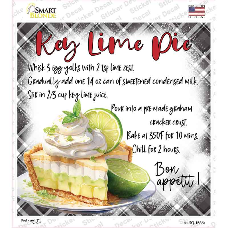 Key Lime Pie Recipe Novelty Square Sticker Decal SQ-1686s