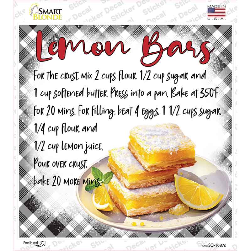 Lemon Bars Recipe Novelty Square Sticker Decal SQ-1687s