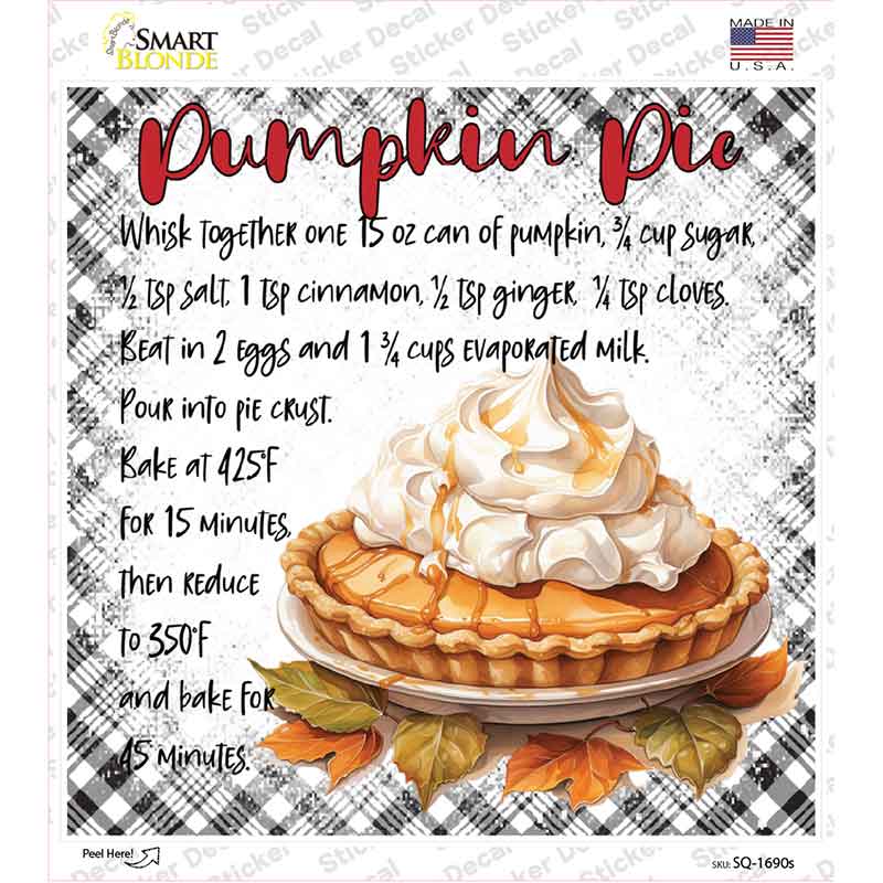Pumpkin Pie Recipe Novelty Square Sticker Decal SQ-1690s